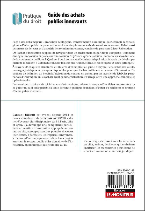 Quatrième de couverture de « Guide des achats publics innovants : sourcing et analyse, financement, procédures de passation et d'exécution »