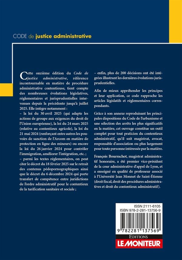 Quatrième de couverture de « Code de justice administrative : annotations, commentaires, jurisprudence »