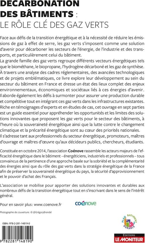 Quatrième de couverture de « Décarbonation des bâtiments : le rôle clé des gaz verts »