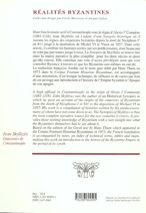 Quatrième de couverture de « EMPEREURS DE CONSTANTINOPLE »