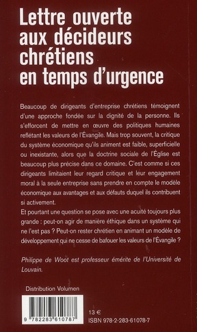 Quatrième de couverture de « LETTRES OUVERTES AUX DECIDEURS CHRETIENS EN TEMPS D'URGENCE »