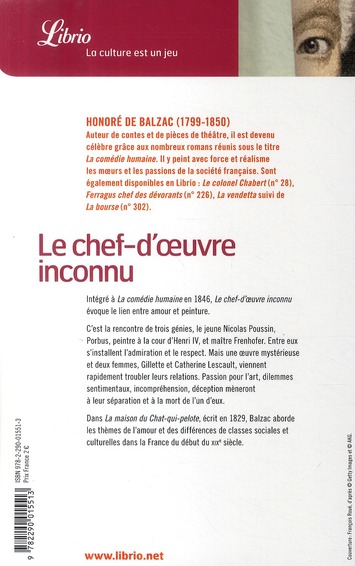 Quatrième de couverture de « Le chef-d'oeuvre inconnu »