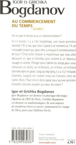 Quatrième de couverture de « AU COMMENCEMENT DU TEMPS »