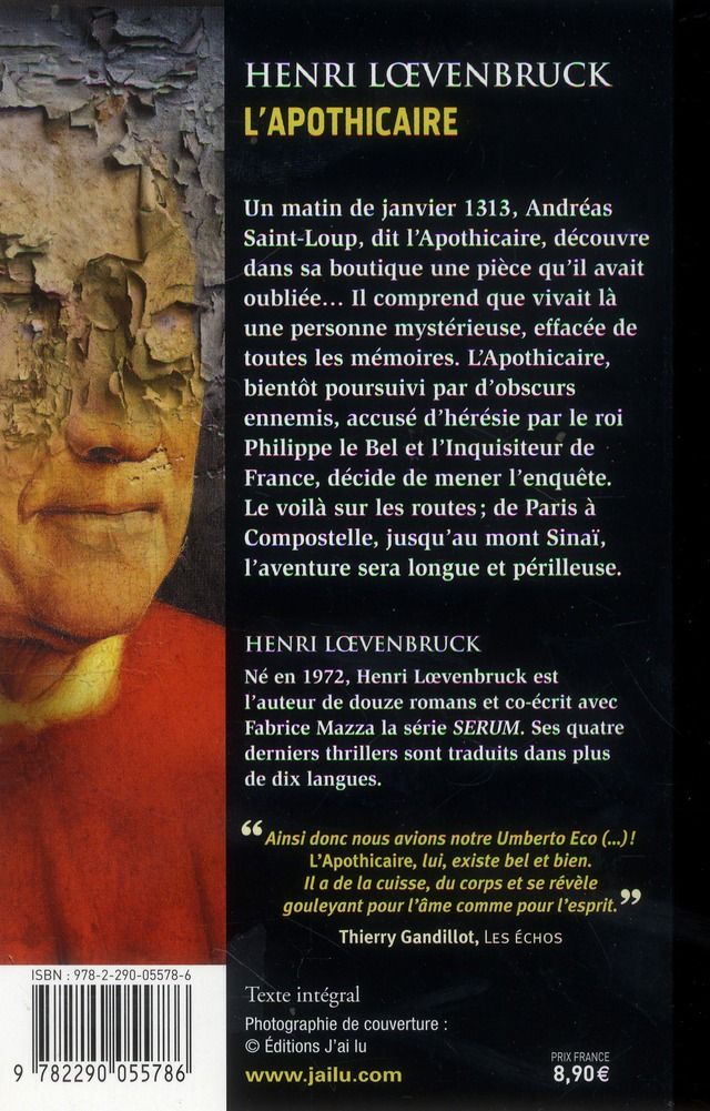 Quatrième de couverture de « L'apothicaire »