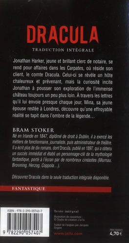 Quatrième de couverture de « Dracula : traduction intégrale »