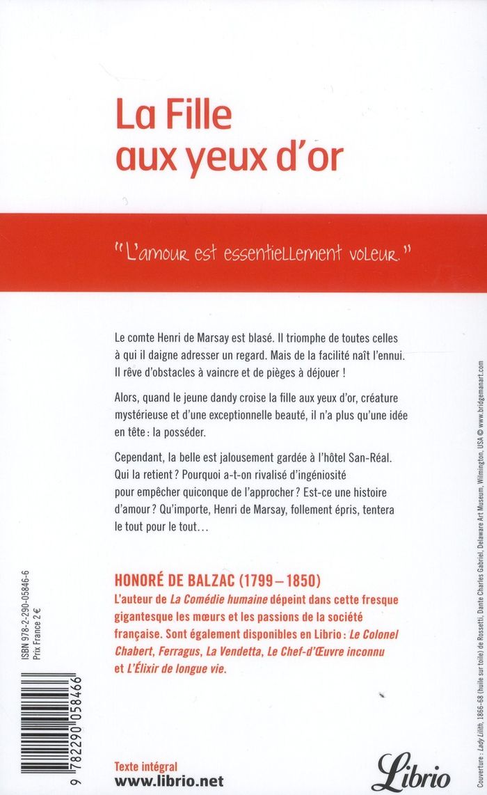 Quatrième de couverture de « La fille aux yeux d'or : dernier épisode de l'"Histoire des Treize" »