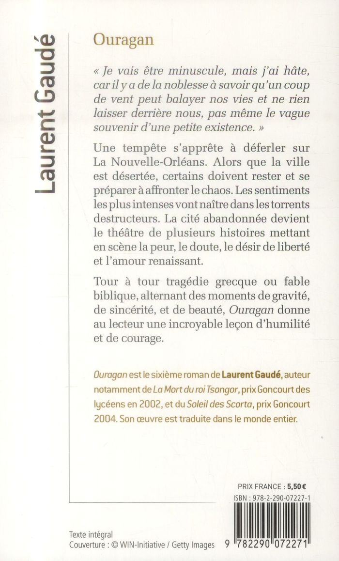 Quatrième de couverture de « Ouragan : roman »
