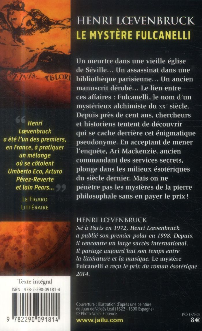 Quatrième de couverture de « Le mystère Fulcanelli »