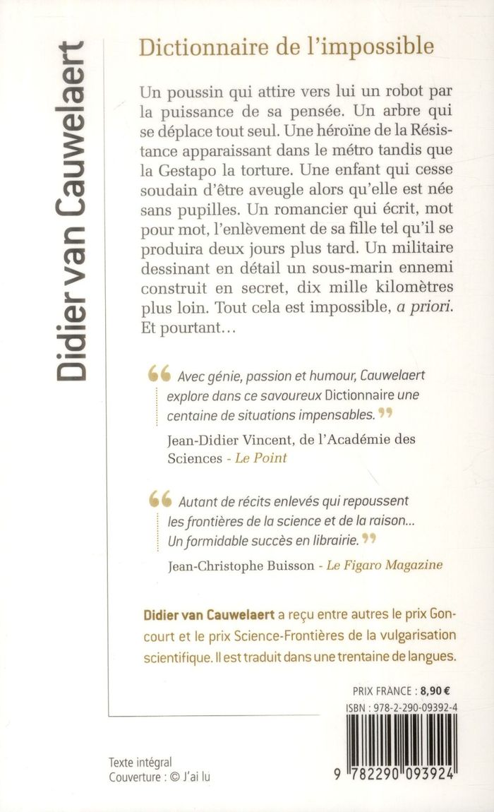 Quatrième de couverture de « Dictionnaire de l'impossible : comprendre enfin ce qui nous dépasse »