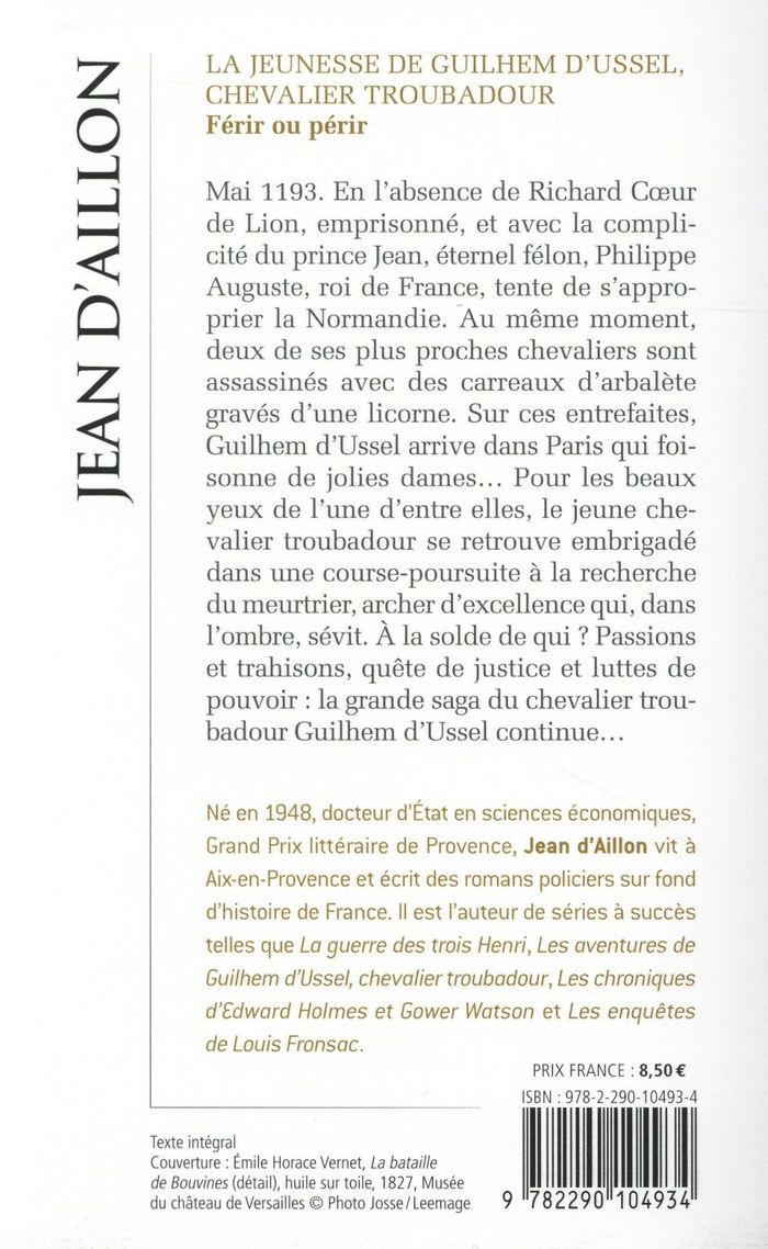 Quatrième de couverture de « Férir ou périr : la jeunesse de Guillaume d'Ussel »