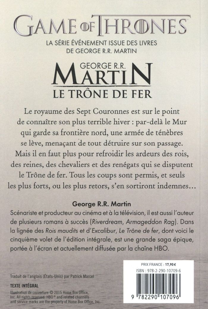 Quatrième de couverture de « Le trône de fer : l'intégrale »