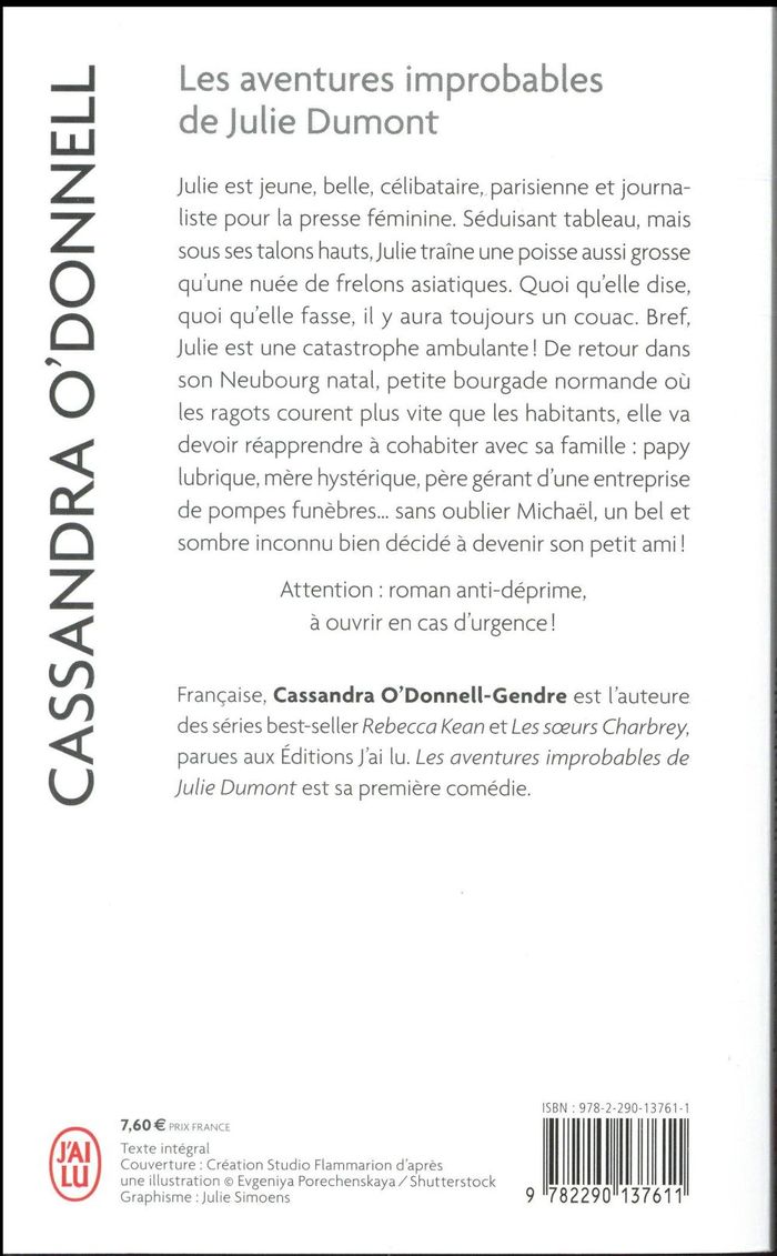 Quatrième de couverture de « Les aventures improbables de Julie Dumont »