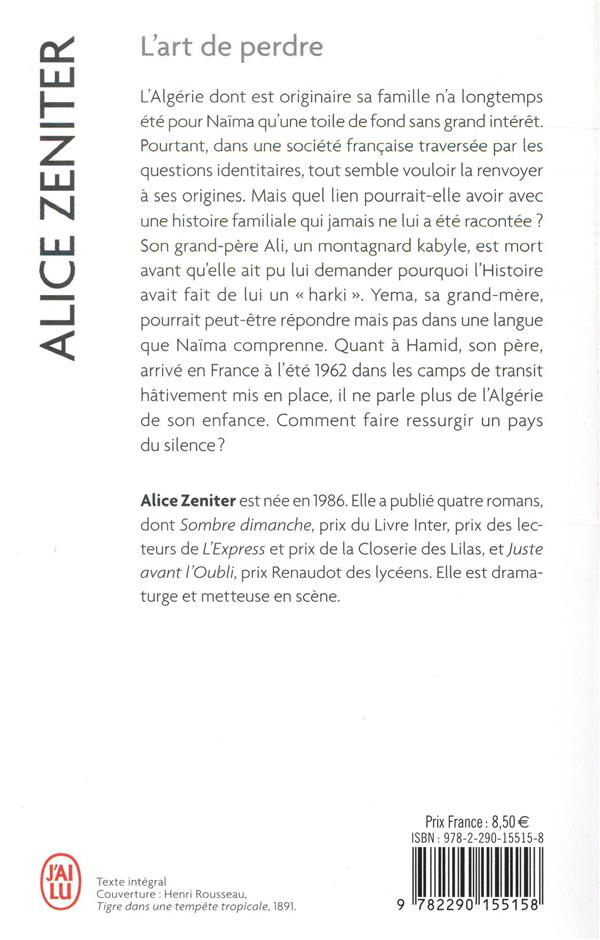 Quatrième de couverture de « L'ART DE PERDRE »