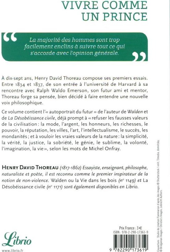Quatrième de couverture de « Vivre comme un prince : écrits de jeunesse »