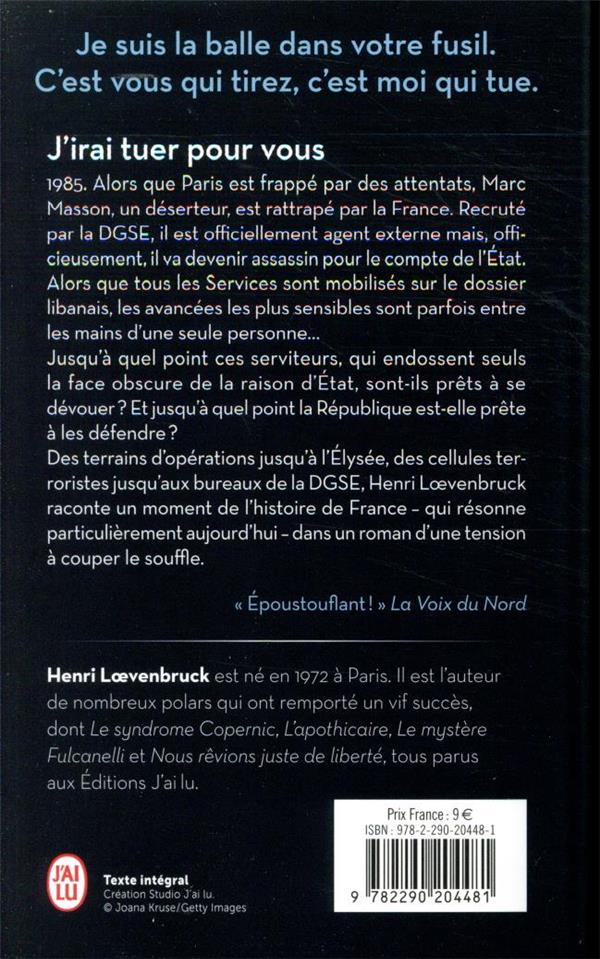 Quatrième de couverture de « J'irai tuer pour vous : roman »