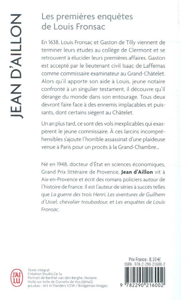 Quatrième de couverture de « Les premières enquêtes de Louis Fronsac : roman »