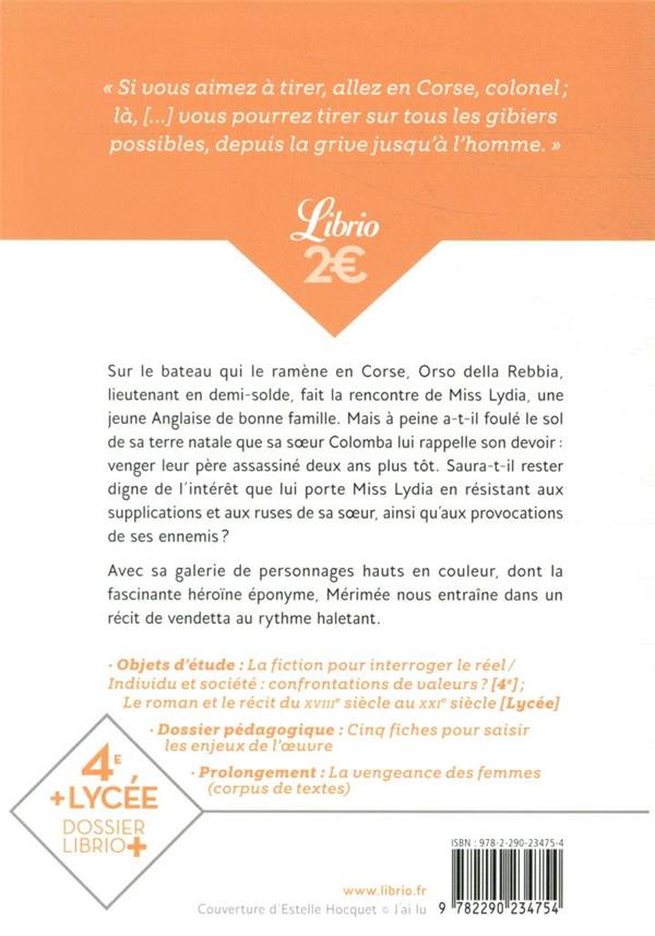 Quatrième de couverture de « Colomba »