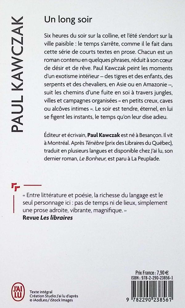 Quatrième de couverture de « Un long soir »