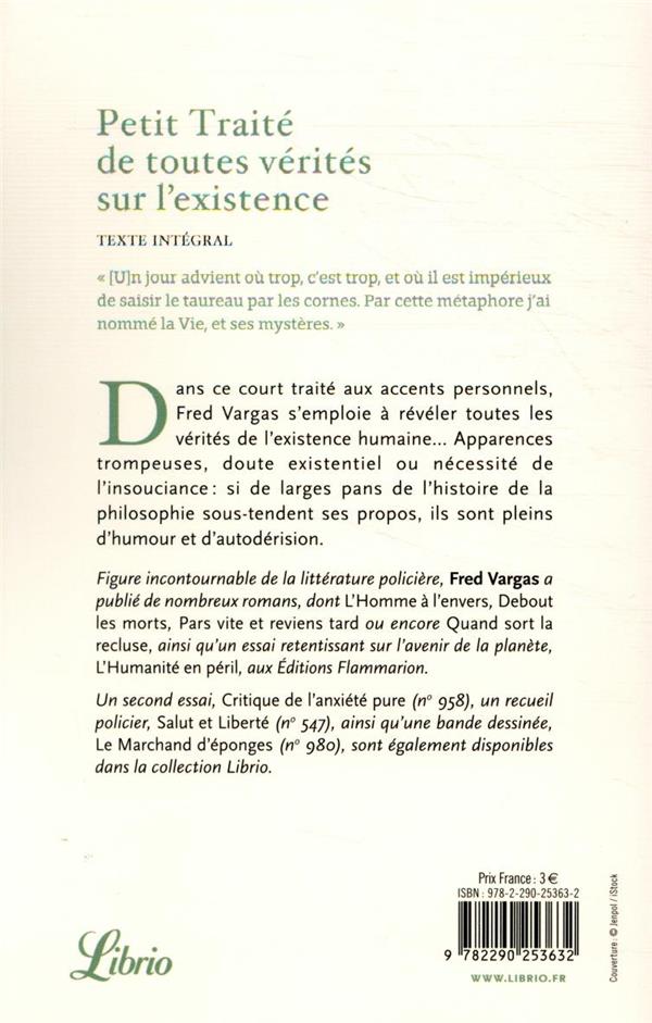 Quatrième de couverture de « PETIT TRAITE DE TOUTES VERITES SUR L'EXISTENCE »