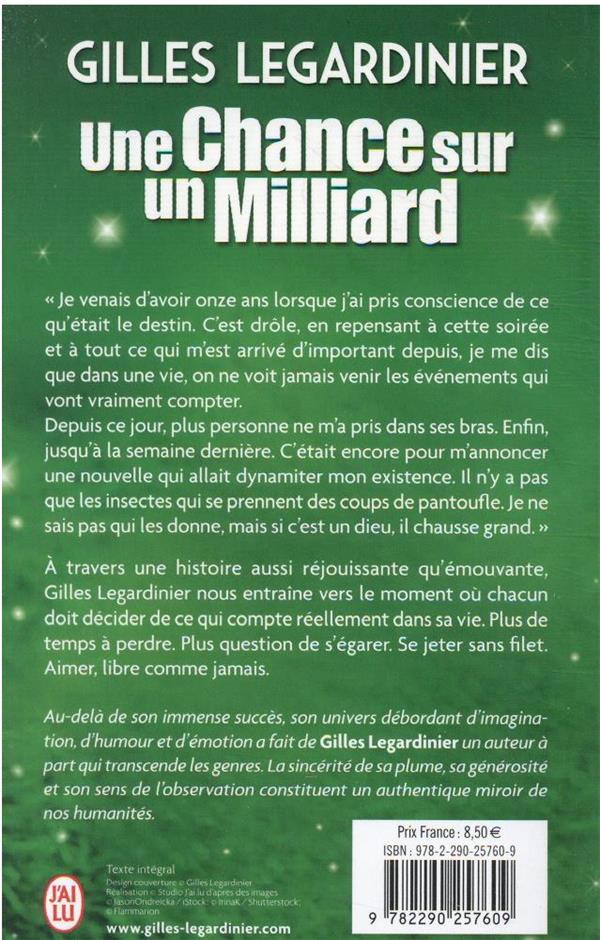 Quatrième de couverture de « Une chance sur un milliard : roman »