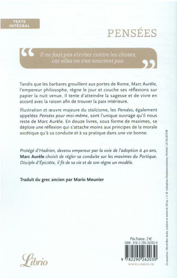 Quatrième de couverture de « PENSEES »