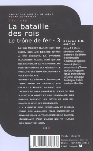 Quatrième de couverture de « LE TRONE DE FER - T03 - LA BATAILLE DES ROIS »