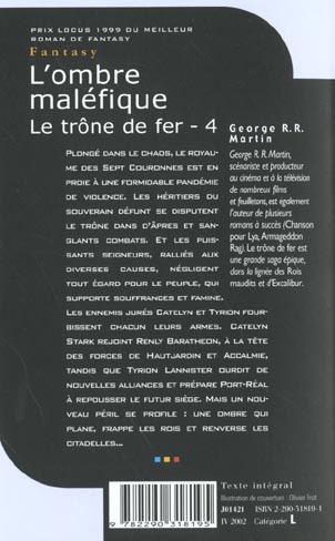 Quatrième de couverture de « LE TRONE DE FER - T04 - L'OMBRE MALEFIQUE »