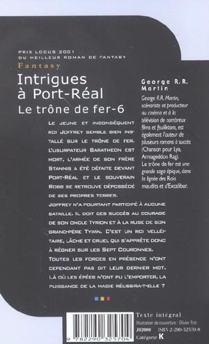 Quatrième de couverture de « LE TRONE DE FER - T06 - INTRIGUES A PORT-REAL »