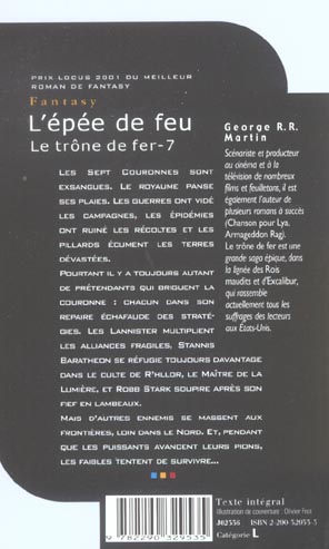 Quatrième de couverture de « LE TRONE DE FER - T07 - L'EPEE DE FEU »