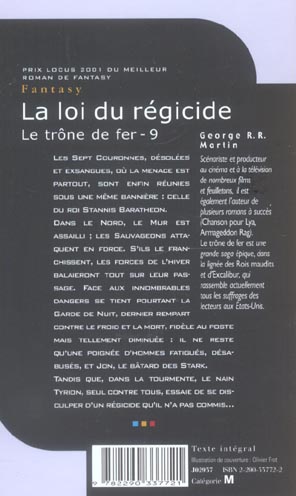 Quatrième de couverture de « LE TRONE DE FER - T09 - LA LOI DU REGICIDE »
