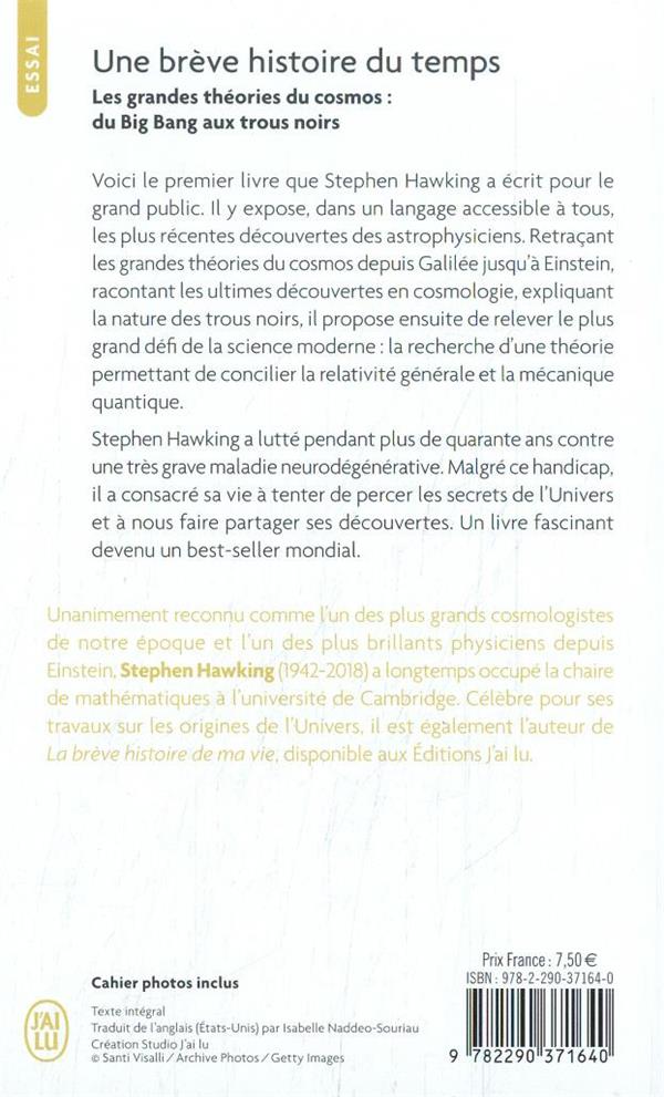 Quatrième de couverture de « UNE BREVE HISTOIRE DU TEMPS - LES GRANDES THEORIES DU COSMOS : DU BIG BANG AUX TROUS NOIRS »