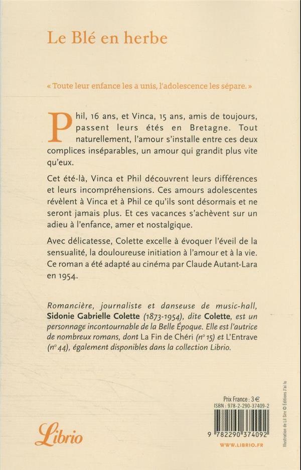 Quatrième de couverture de « Le blé en herbe »