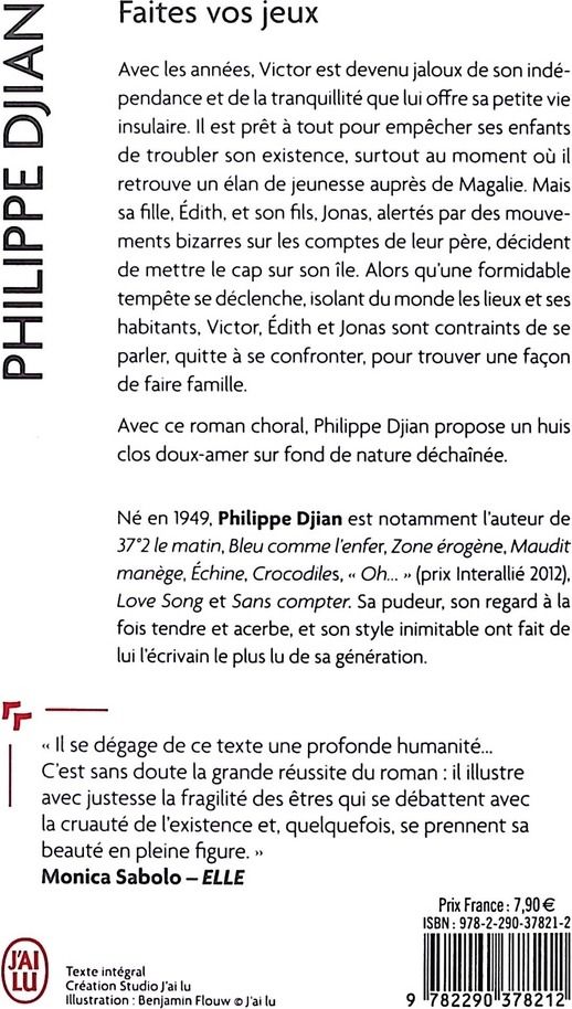 Quatrième de couverture de « Faites vos jeux : roman »