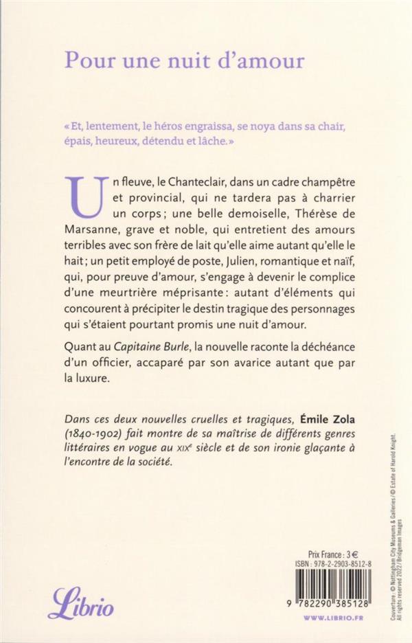 Quatrième de couverture de « Pour une nuit d'amour : texte intégral »