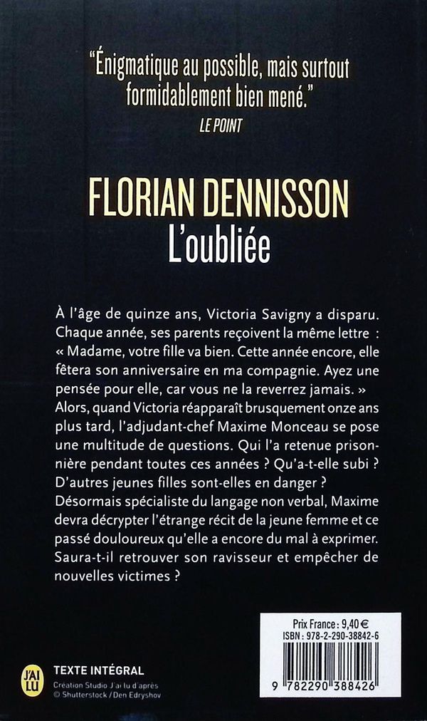 Quatrième de couverture de « L'oubliée »