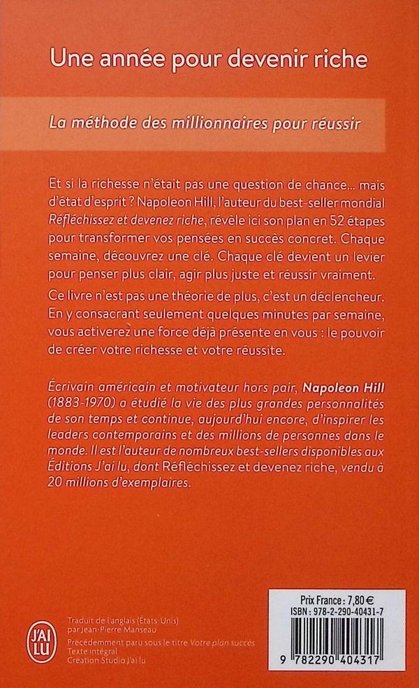 Quatrième de couverture de « Une année pour devenir riche : votre plan succès en 52 étapes »