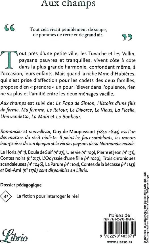 Quatrième de couverture de « Aux champs : et autres nouvelles »