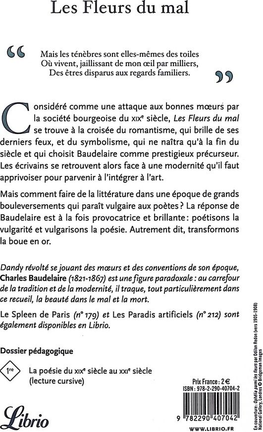 Quatrième de couverture de « Les fleurs du mal »