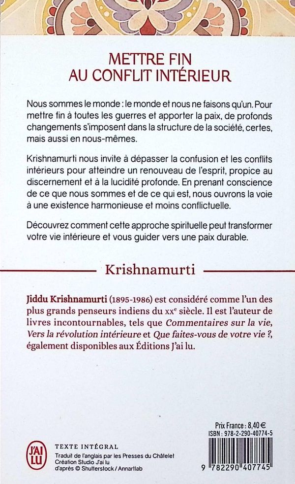 Quatrième de couverture de « Mettre fin au conflit intérieur : la libération par l'acceptation »