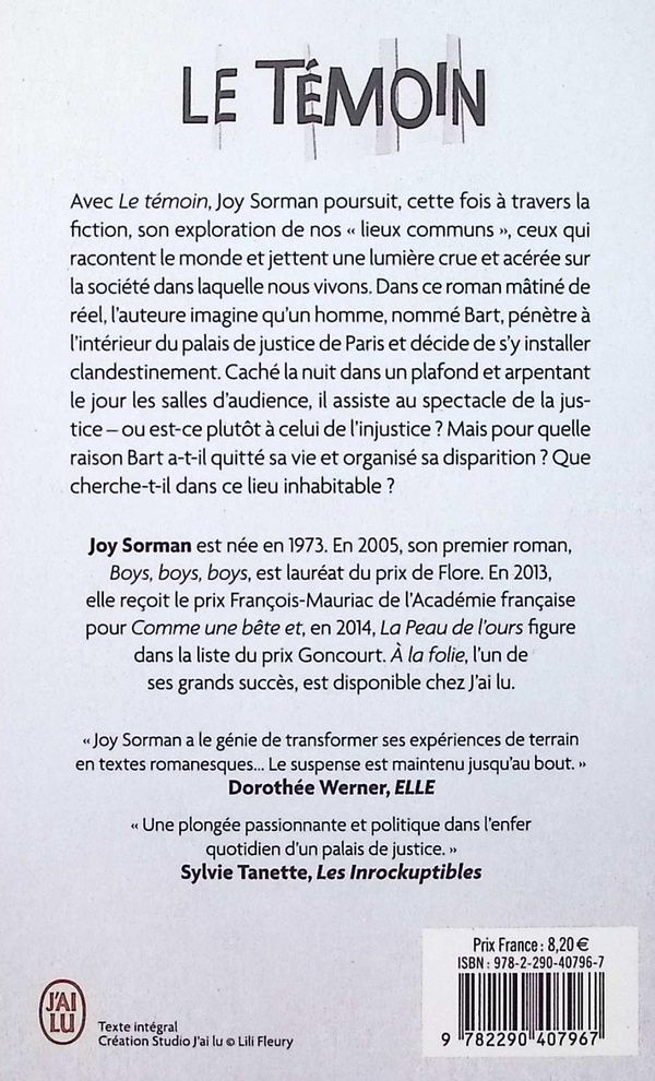 Quatrième de couverture de « Le témoin : roman »