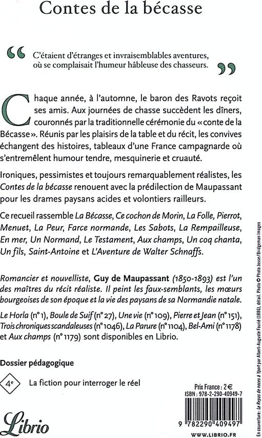 Quatrième de couverture de « CONTES DE LA BECASSE »