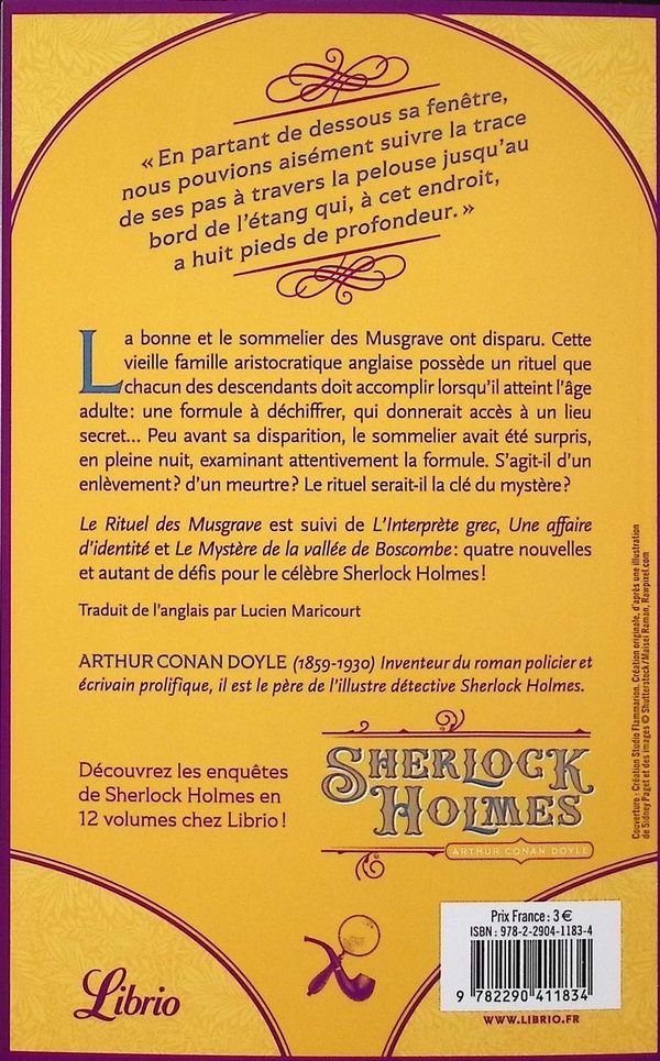 Quatrième de couverture de « Le rituel des Musgrave »