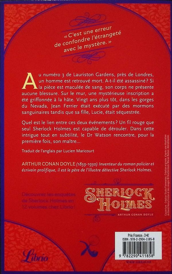 Quatrième de couverture de « Une étude en rouge »