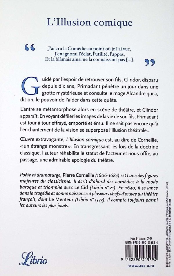 Quatrième de couverture de « L'illusion comique »