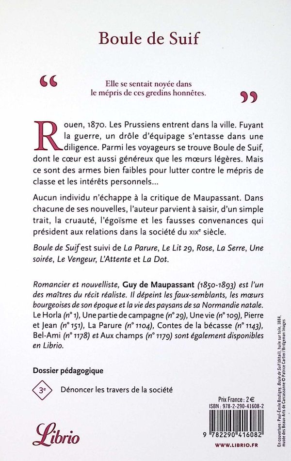 Quatrième de couverture de « Boule de suif : et autres nouvelles »