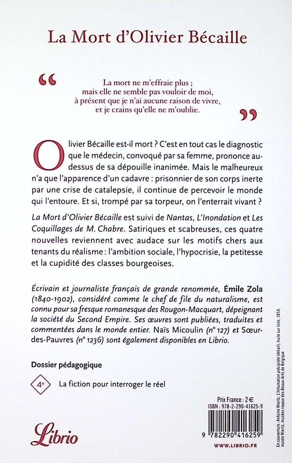 Quatrième de couverture de « La mort d'Olivier Bécaille : et autres nouvelles naturalistes »