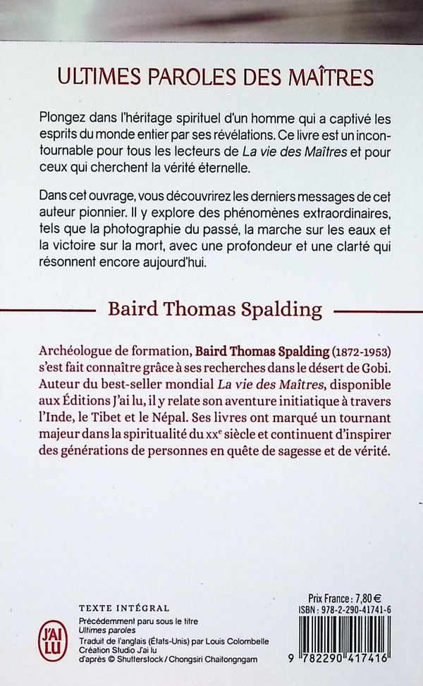 Quatrième de couverture de « Ultimes paroles des maîtres »