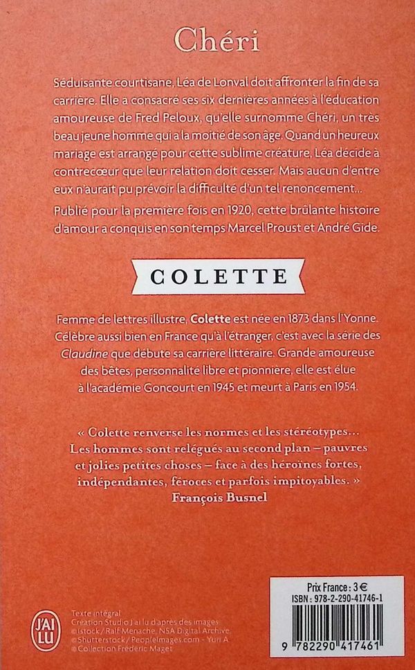 Quatrième de couverture de « Chéri : roman »