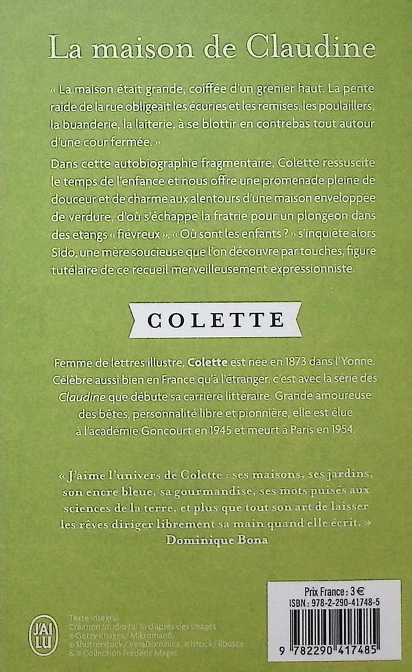 Quatrième de couverture de « La maison de Claudine »