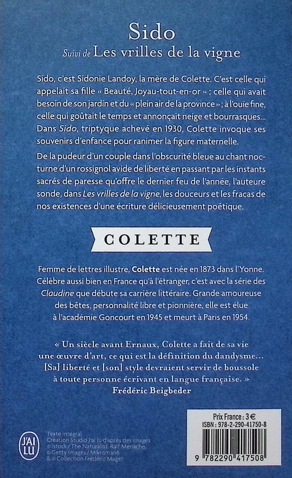 Quatrième de couverture de « Sido »